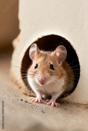A Curious Mouse Peeking Out of Its Burrow.