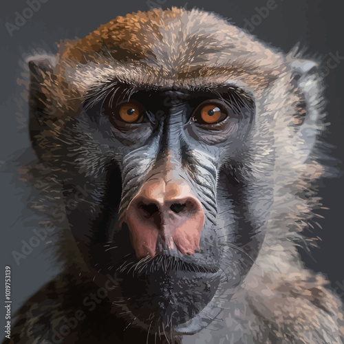 Portrait of a male macaque monkey. Close-up. 