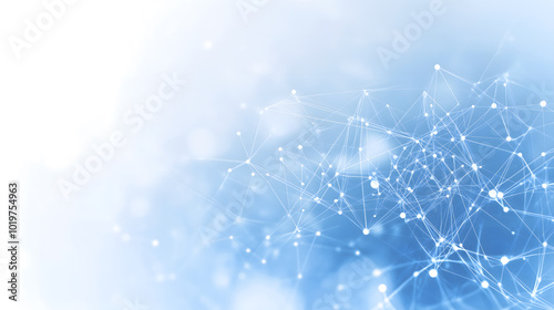 Abstract technology background with network connection lines and dots on blue sky, white background Generative AI