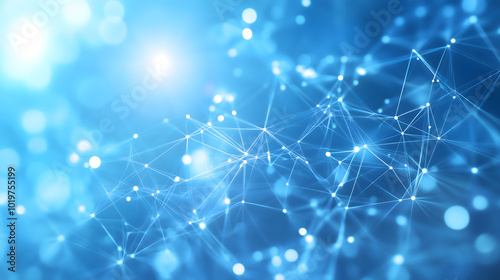 Abstract technology background with network connection lines and dots on blue sky, white background Generative AI