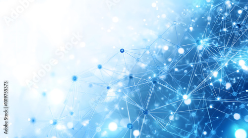Abstract technology background with network connection lines and dots on blue sky, white background Generative AI
