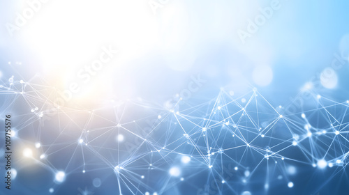 Abstract technology background with network connection lines and dots on blue sky, white background Generative AI