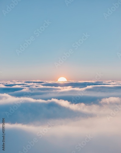 Fototapeta Naklejka Na Ścianę i Meble -  A blue sky with clouds and a sun in the distance.