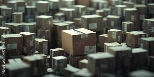 A large number of cardboard boxes are stacked on top of each other, generative AI