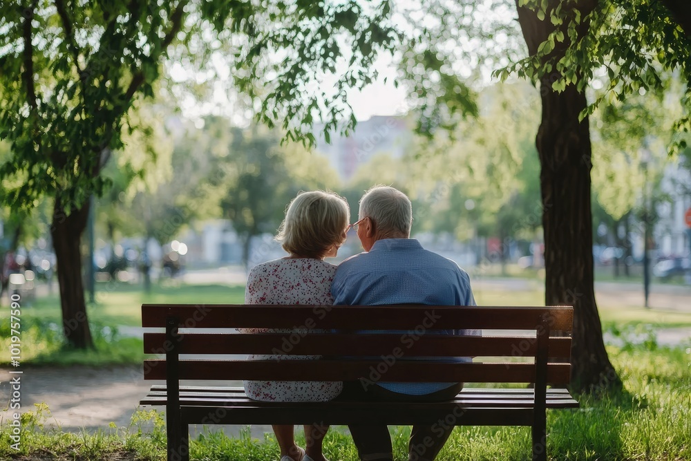 Elderly Couple Sitting on a Bench in a Park Elderly Couple Sitting on a Bench in a Park