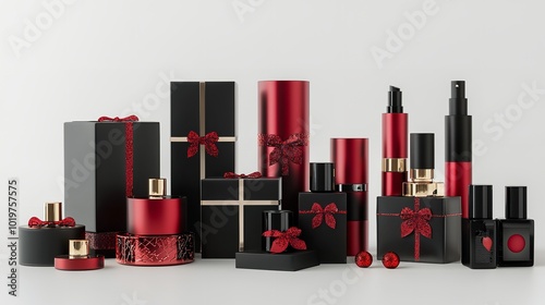 Present boxes holiday background with copy space. Gifts with bow pile