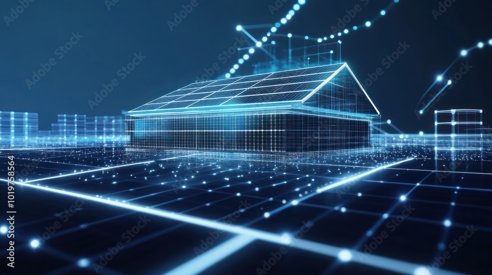 Fototapeta premium Digital House with Solar Panels