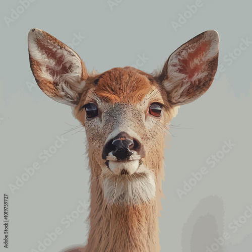 Portrait of a whitetail deer isolated on a white background 