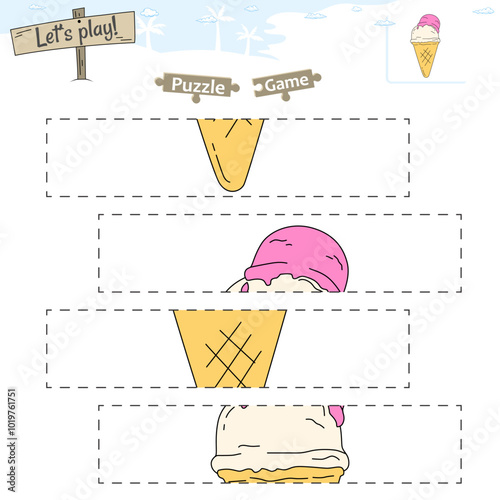 Lets play puzzle game with beach or ocean theme of Ice cream