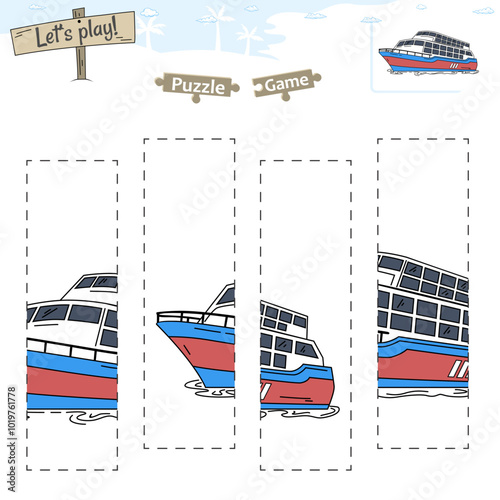 Lets play puzzle game with beach or ocean theme of cruise ship