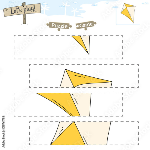 Lets play puzzle game with beach or ocean theme of kite