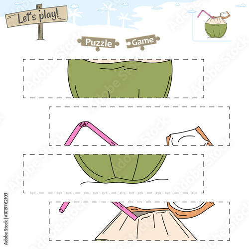 Lets play puzzle game with beach or ocean theme of young coconut ice