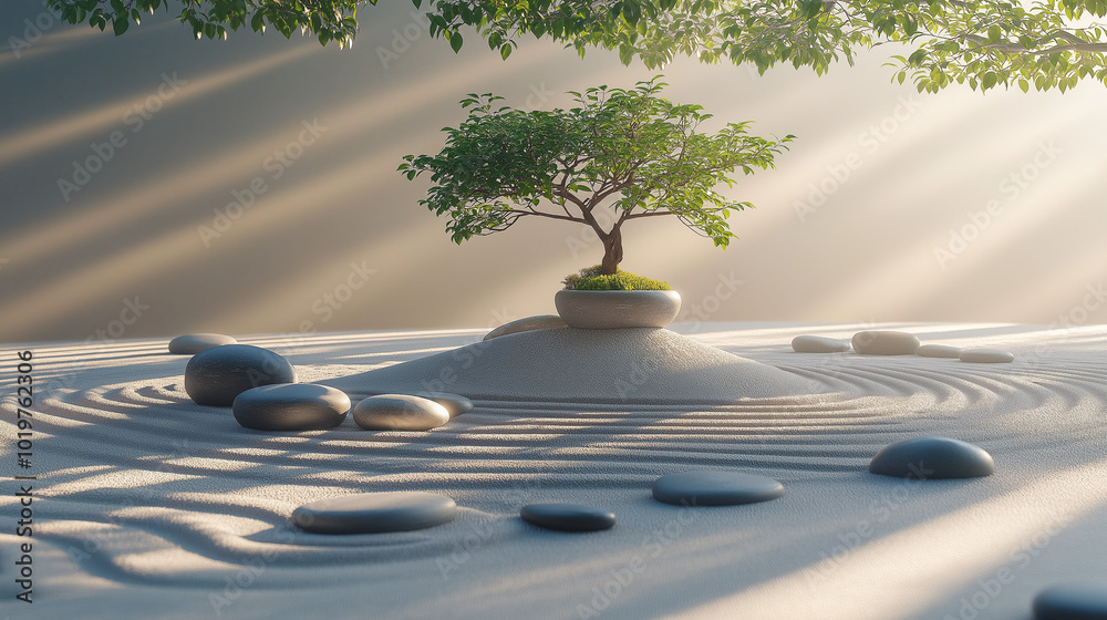 Zen Garden with Bonsai Tree and Stones Zen Garden with Bonsai Tree and Stones