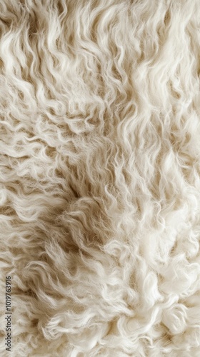 The fur is very thick and fuzzy. It looks like it's made of wool. The fur is tan in color