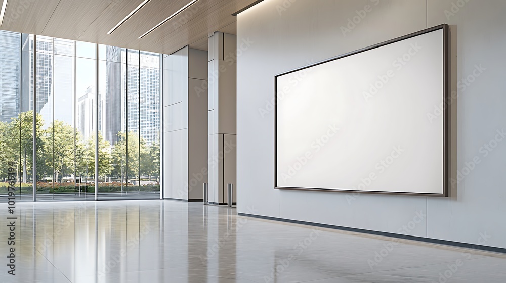 Blank Billboard in Modern Lobby Blank Billboard in Modern Lobby