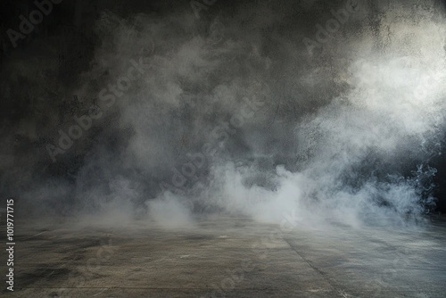 Abstract dark background with smoke and fog on a concrete floor, an empty scene for product presentation