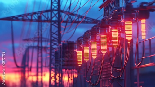 Electric Powerlines at Sunset