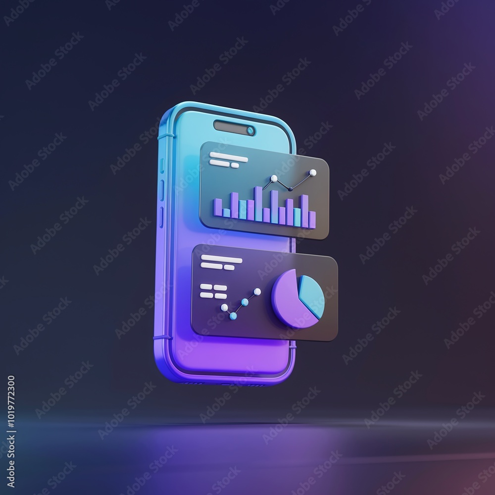 3D Smartphone Icon with Data Visualization Elements