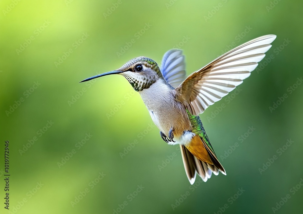 Fototapeta premium Stunning Colorful Hummingbird in Mid-Flight Capturing Nature's Beauty and Vibrancy in a Lush Environment Perfect for Wildlife and Bird Photography Enthusiasts