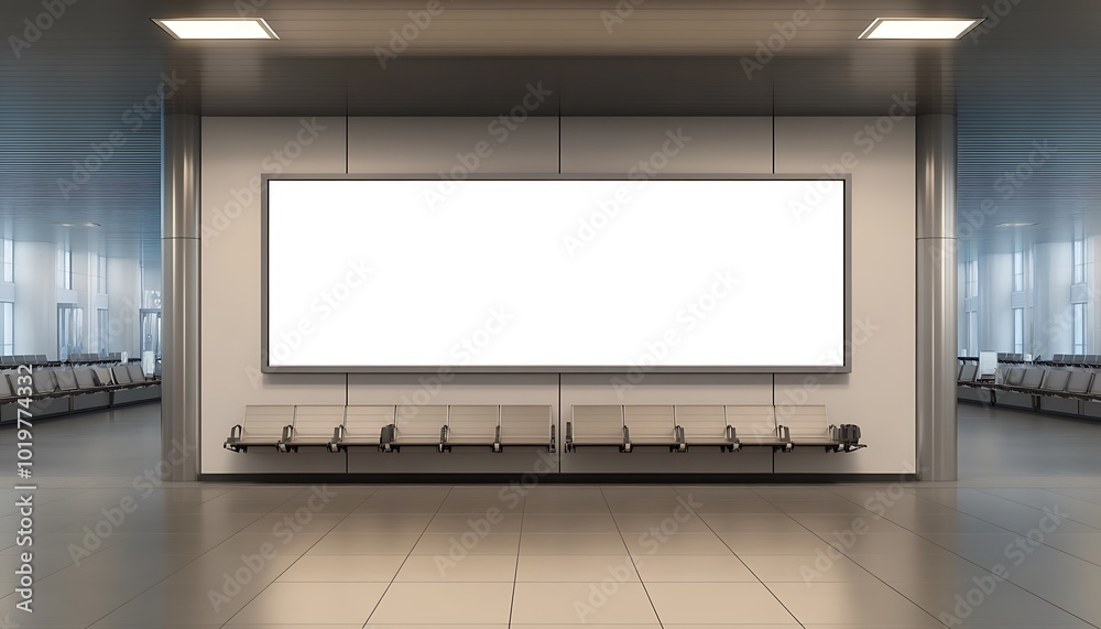 Blank Billboard in Airport Corridor