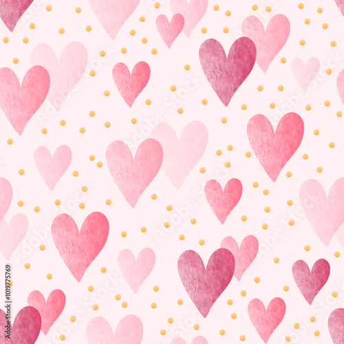 Pink heart seamless pattern vector. Symbol of love and Valentine's day. Romance sign. Happy valentine. Watercolor design for fabric, kid cloth, baby dress, card, cover, print, wrapping, paper, decor.