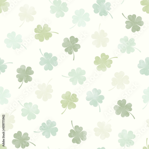 Clover leaf seamless pattern vector. Hand drawn green leaves wallpaper. Symbol of lucky. Good luck. Watercolor design for fabric, kid cloth, baby dress, wrapping, paper, cover, card, print, decor.