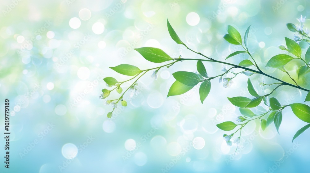 Fresh green plant branch highlighted by soft, dreamy bokeh lights, representing renewal, peace, and the beauty of nature. Fresh green plant branch highlighted by soft, dreamy bokeh lights, representing renewal, peace, and the beauty of nature.