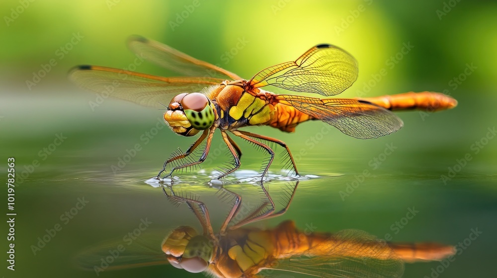 Dragonfly Resting on Water with Reflection Dragonfly Resting on Water with Reflection