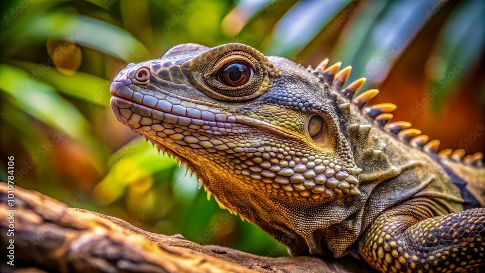 Fototapeta premium Close-up photo of a scaly reptile in natural habitat, reptile, scales, wildlife, nature, lizard, cold-blooded