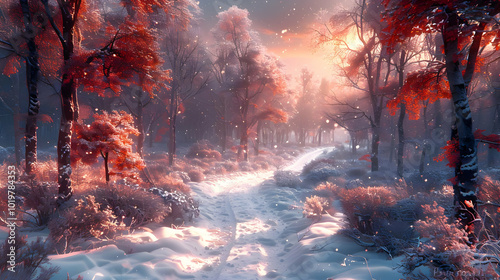 Snowy Forest Path - Winter Wonderland Illustration