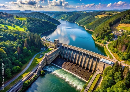 Aerial View of Hydroelectric Power Station in Baden-Württemberg for Renewable Energy Insights photo