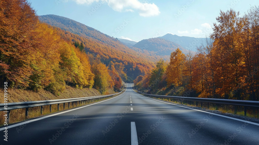 Scenic drive on a highway through a picturesque autumn landscape, AI generative.. Scenic drive on a highway through a picturesque autumn landscape, AI generative..