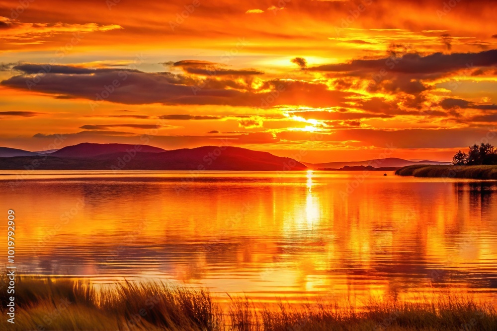 Captivating Red Golden Sunset Over Tranquil Waters - Low Light Photography Captivating Red Golden Sunset Over Tranquil Waters - Low Light Photography