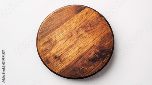 Empty beautiful round wood table on white background top view 