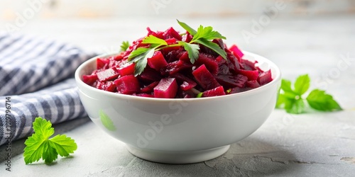Bowl of pickled red beet salad on a white background, pickled, red beet, salad, food, healthy, vegetarian, appetizer, snack