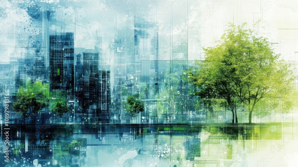 Obraz premium Technical city blueprint focusing on zoning for different sectors like residential, commercial, and transportation networks, complemented by designated green spaces