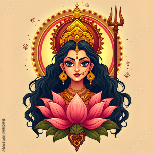 Goddess Maa shailaputri, Happy Navratri. Happy Durga Puja Subh Navratri background. Ai Generated photo