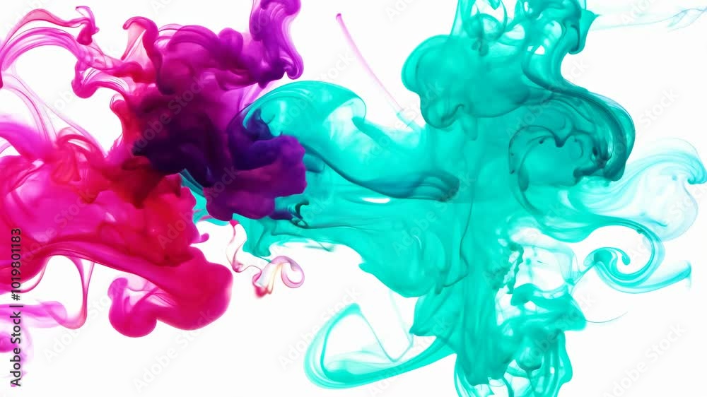 Happy New Year 2025: Colorful Ink Cloud Animation on White Background
