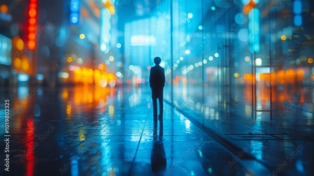 夜のネオンぼかし人影シルエット,Generative AI AI画像 夜のネオンぼかし人影シルエット,Generative AI AI画像