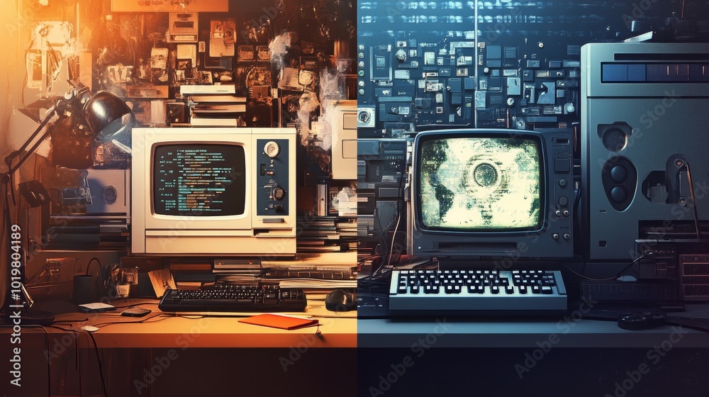 Old vs new technology. old to new, design upgrade, update, technology enhancement, concept design. Old vs new technology. old to new, design upgrade, update, technology enhancement, concept design.