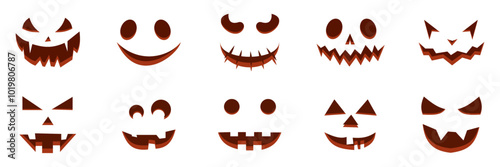 Funny Halloween pumpkin silhouette collection. pumpkins face cut	