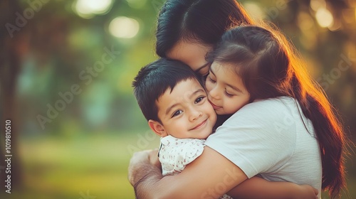 A parent hugging a child with an expression of assurance, symbolizing the promise of unconditional love, family promise, love and care