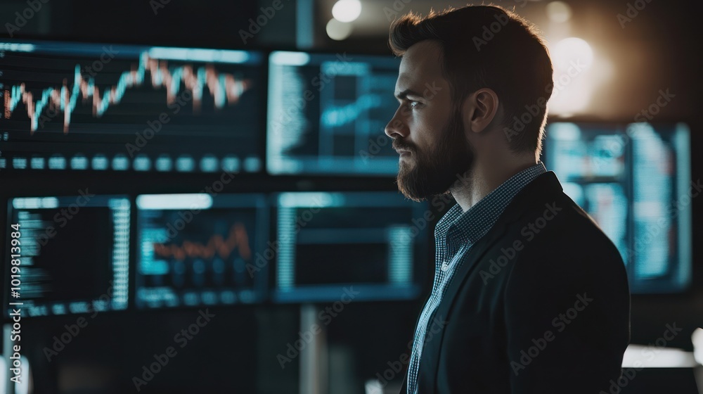 Fototapeta premium Businessman Looking at Stock Market Data