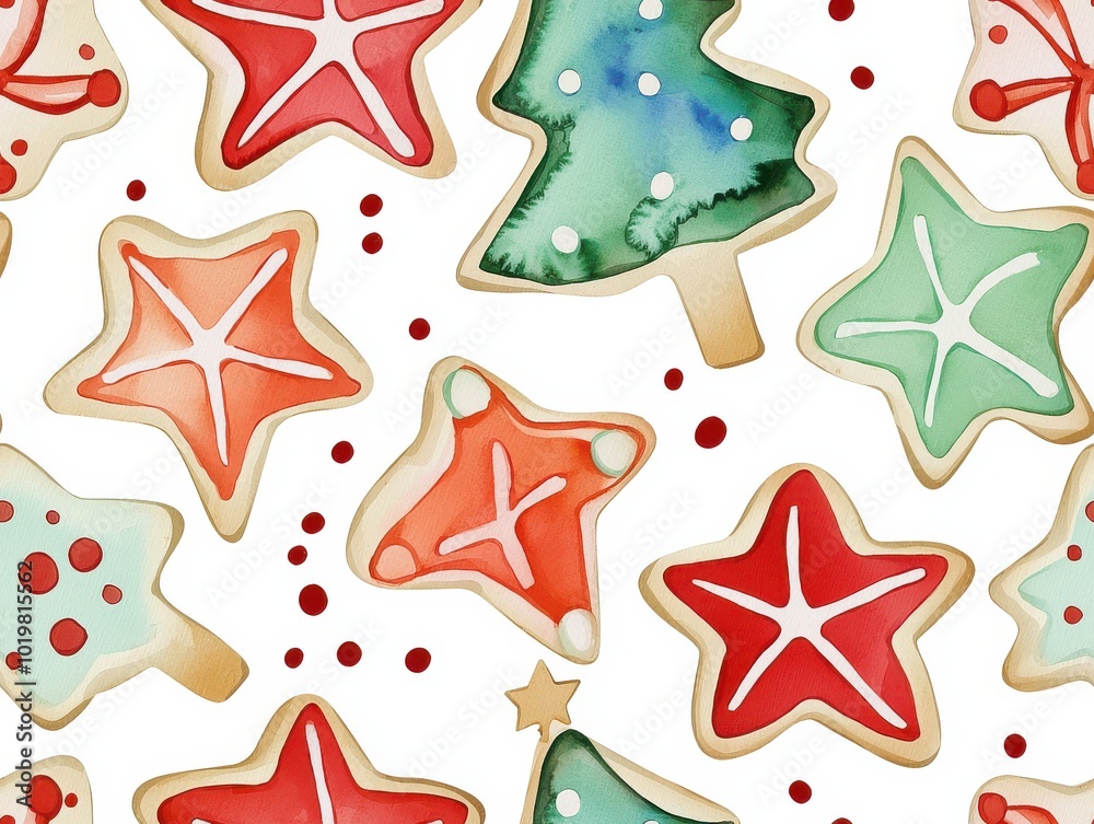 Colorful holiday cookies, white isolate background,Seamless pattern Colorful holiday cookies, white isolate background,Seamless pattern