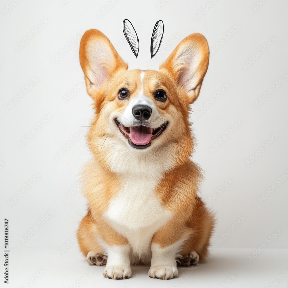 Happy Corgi with Bunny Ears. Happy Corgi with Bunny Ears.