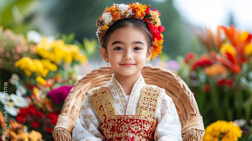 Traditional Dress of Child Surrounded by Flowers Traditional Dress of Child Surrounded by Flowers
