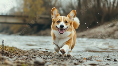 Happy Corgi Running.