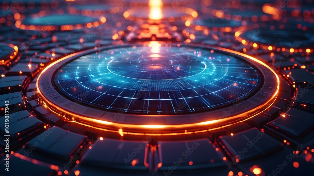 Solar panels forming a perfect circle on a rooftop, absorbing sunlight ...