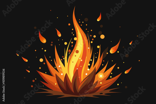 Illustration of burning fire flame on black background