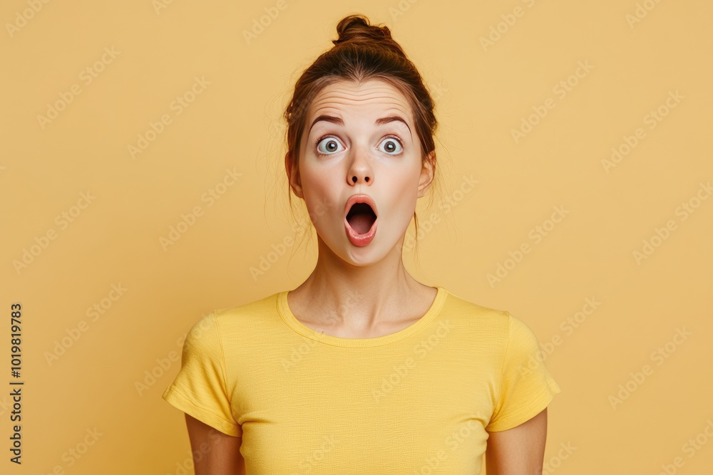 Young Woman with Open Mouth in Surprise Young Woman with Open Mouth in Surprise